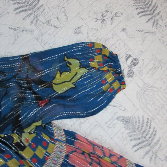 Anthropologie Verb Pallavi Singhee Eulalia Shimmer Tunic Dress Blue Floral 2 S - Picture 6 of 10